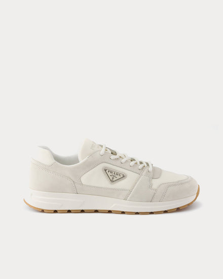 Prada Prax Suede & Re-Nylon Cream Low Top Sneakers - 1