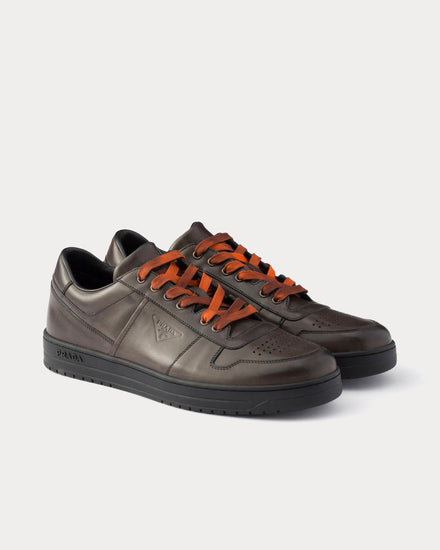 Prada Downtown Aged Leather Smoky Gray Low Top Sneakers - 3