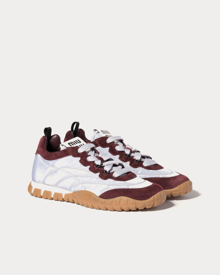 Miu Miu Tyre Technical Fabric & Suede Aluminum / Bordeaux Low Top Sneakers - 3