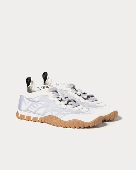Miu Miu Tyre Technical Fabric & Suede Aluminum / White Low Top Sneakers - 3