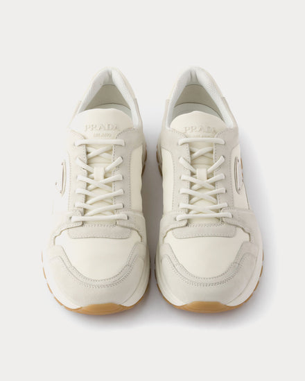 Prada Prax Suede & Re-Nylon Cream Low Top Sneakers - 2