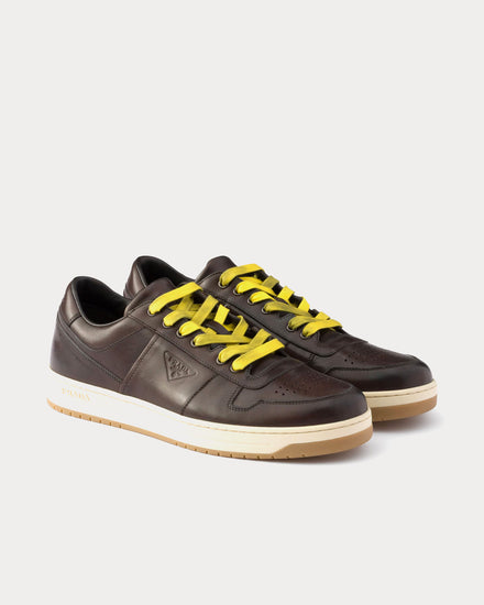 Prada Downtown Aged Leather Teak Low Top Sneakers - 3
