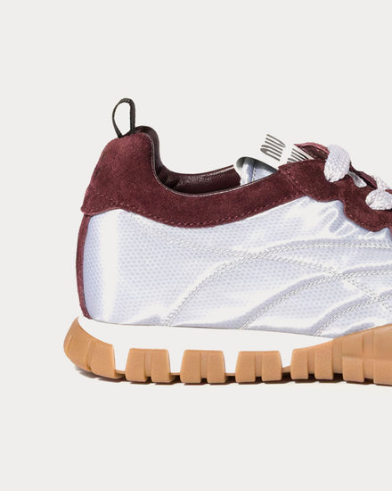 Miu Miu Tyre Technical Fabric & Suede Aluminum / Bordeaux Low Top Sneakers - 4