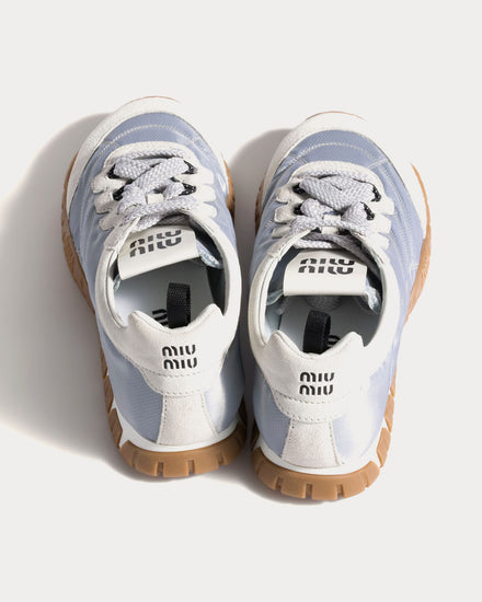 Miu Miu Tyre Technical Fabric & Suede Aluminum / White Low Top Sneakers - 4
