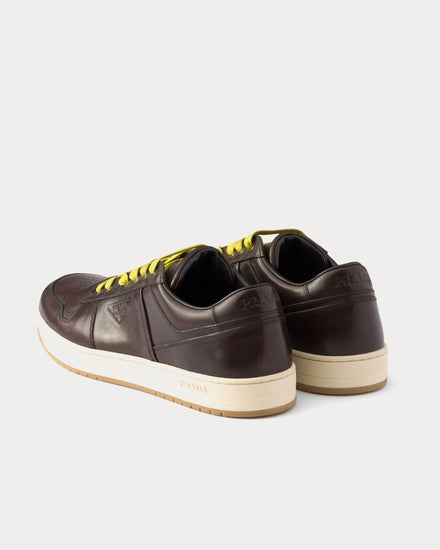Prada Downtown Aged Leather Teak Low Top Sneakers - 4