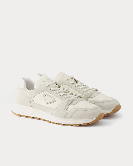 Prada Prax Suede & Re-Nylon Cream Low Top Sneakers - 4