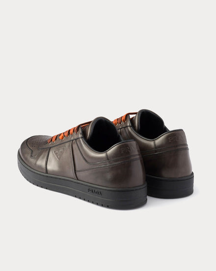 Prada Downtown Aged Leather Smoky Gray Low Top Sneakers - 4