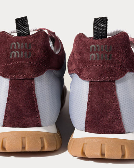 Miu Miu Tyre Technical Fabric & Suede Aluminum / Bordeaux Low Top Sneakers - 5