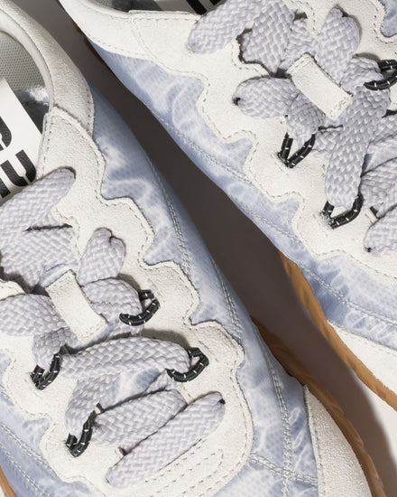 Miu Miu Tyre Technical Fabric & Suede Aluminum / White Low Top Sneakers - 5