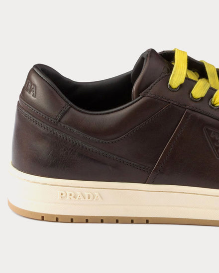Prada Downtown Aged Leather Teak Low Top Sneakers - 5