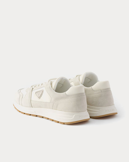 Prada Prax Suede & Re-Nylon Cream Low Top Sneakers - 3