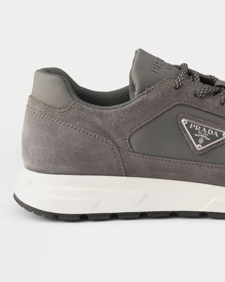 Prada Prax Suede & Re-Nylon Gravel Grey Low Top Sneakers - 5
