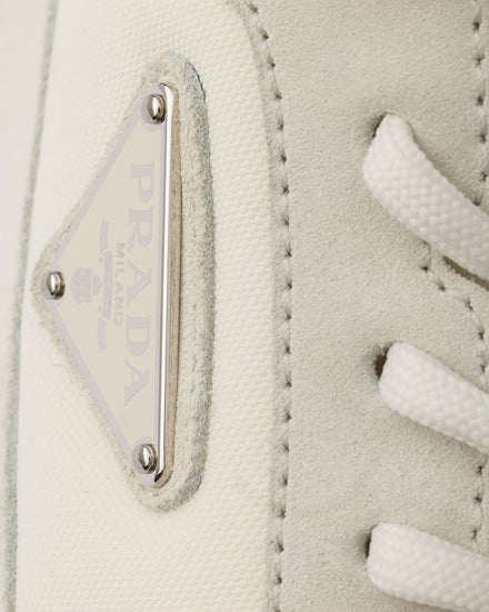 Prada Prax Suede & Re-Nylon Cream Low Top Sneakers - 6