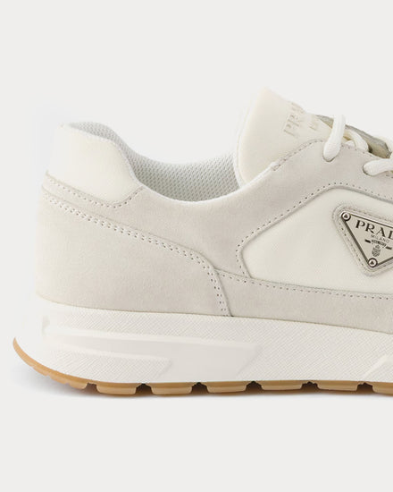 Prada Prax Suede & Re-Nylon Cream Low Top Sneakers - 5