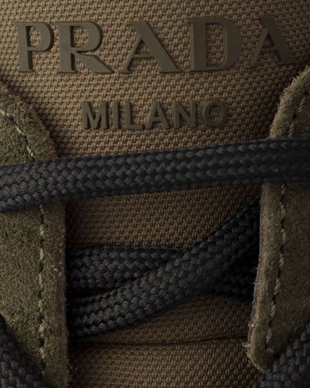 Prada Prax Suede & Re-Nylon Selva Green Low Top Sneakers - 6