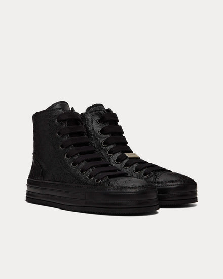 Ann Demeulemeester Raven Crinkled Leather Black High Top Sneakers - 2