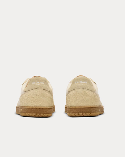 Balmain Swan Suede, Aged Suede & Canvas Beige Low Top Sneakers - 4