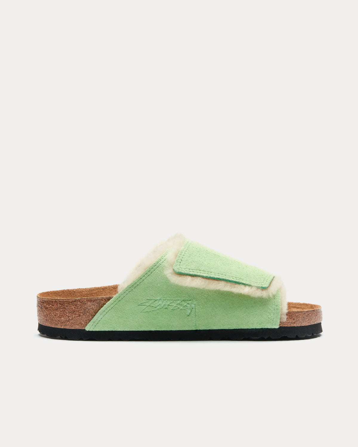 Birkenstock x Stüssy Solana Shearling Washed Green Slides - Sneak 