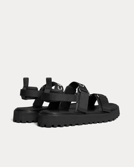 Celine Men's Billie Strappy Celine Jacquard Black Sandals