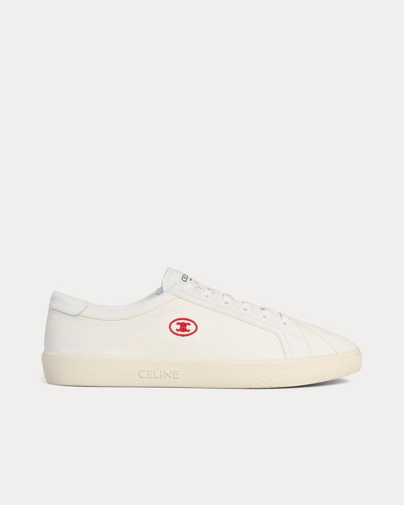 Celine Lou Canvas & Calfskin with Embroidered Triomphe White Low Top Sneakers - 1