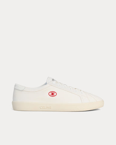 Celine Lou Canvas & Calfskin with Embroidered Triomphe White Low Top Sneakers