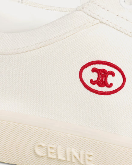 Celine Lou Canvas & Calfskin with Embroidered Triomphe White Low Top Sneakers - 4