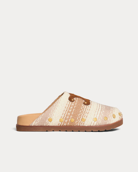 Celine Pitea Striped Cotton Textile Tan / Ecru Clogs - 1