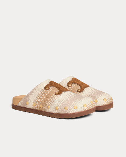 Celine Women's Pitea Striped Cotton Textile Tan / Ecru Clogs