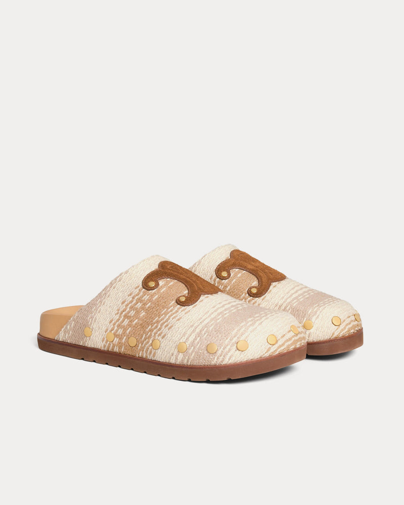 Celine Women's Pitea Striped Cotton Textile Tan / Ecru Clogs