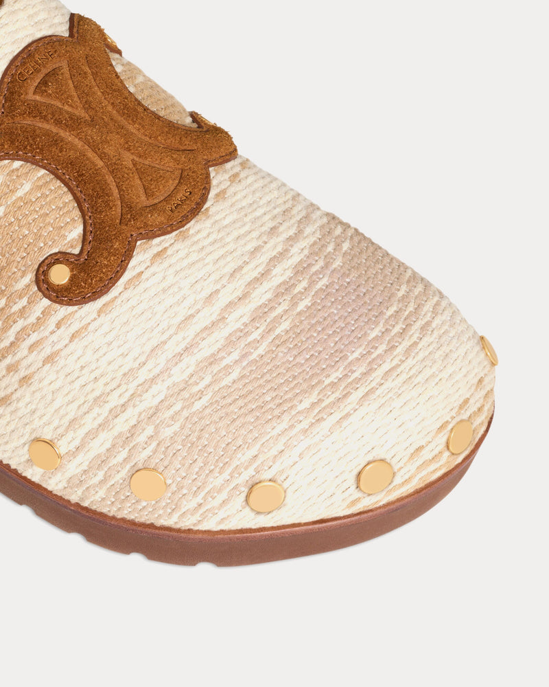 Celine Pitea Striped Cotton Textile Tan / Ecru Clogs - 4