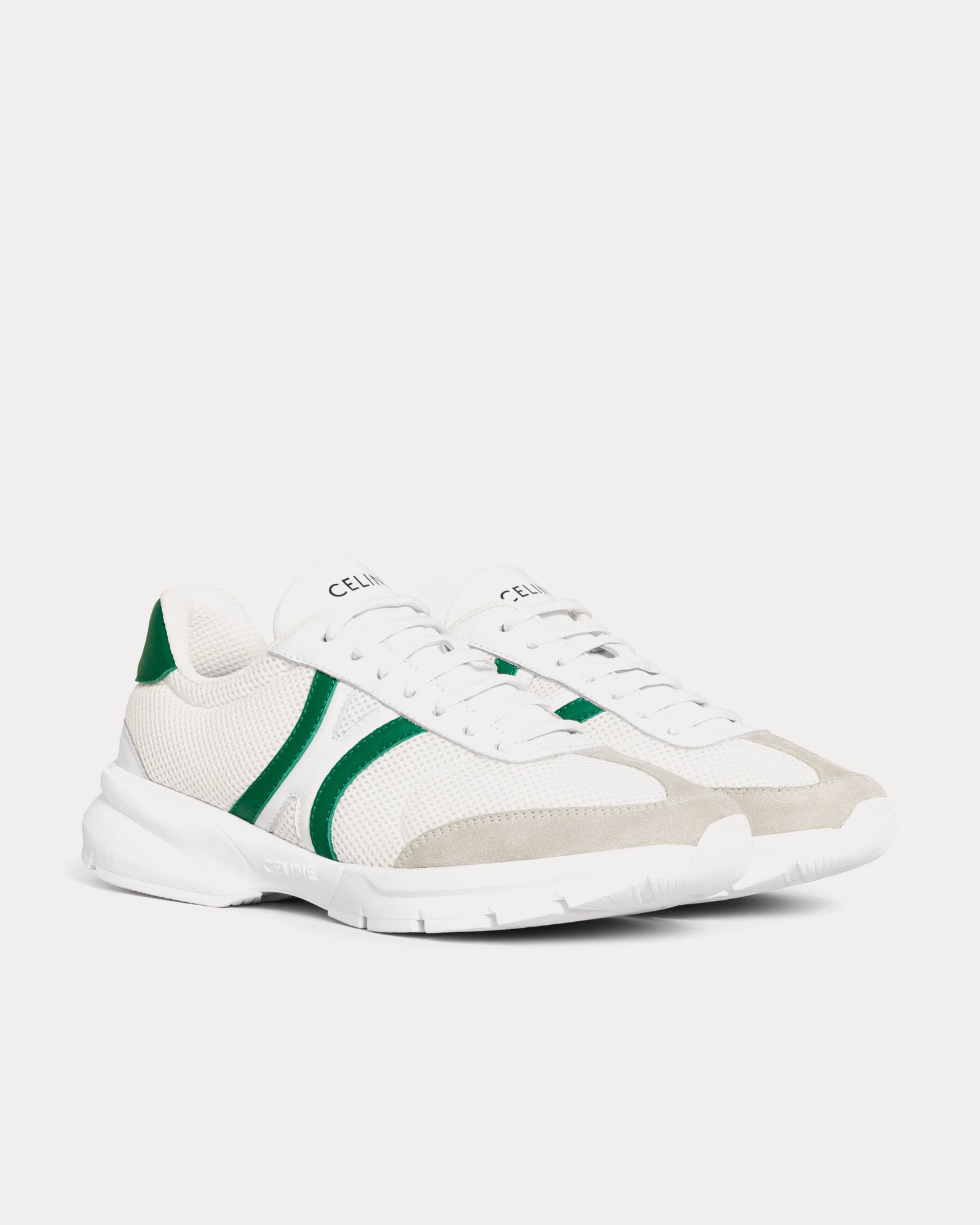 Celine - CR-01 Runner Mesh, Calfskin & Suede Optic White / Green / Grey Low Top Sneakers