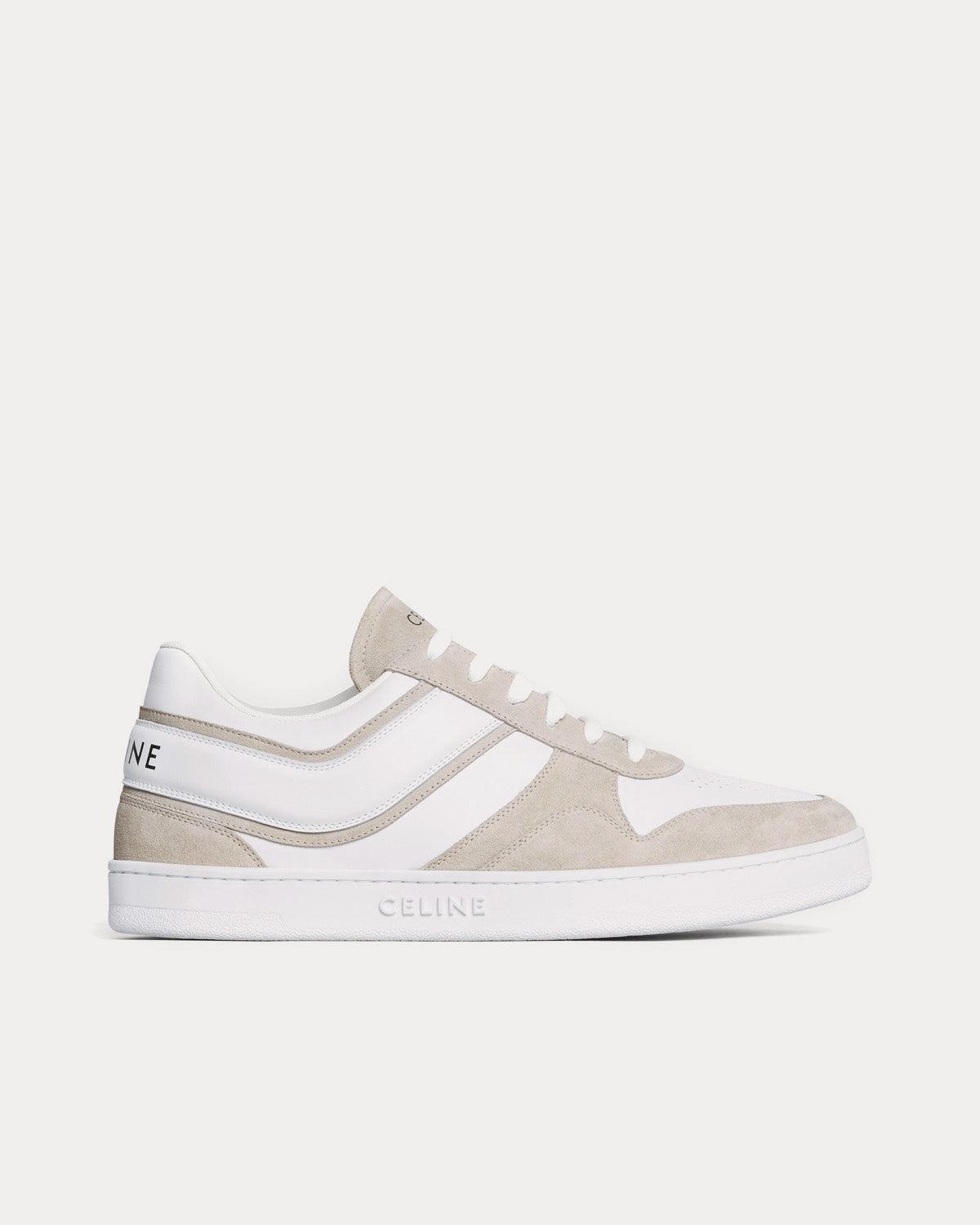 Celine - Lace-Up Suede & Calfskin Leather Light Beige / Optic White Low Top Sneakers