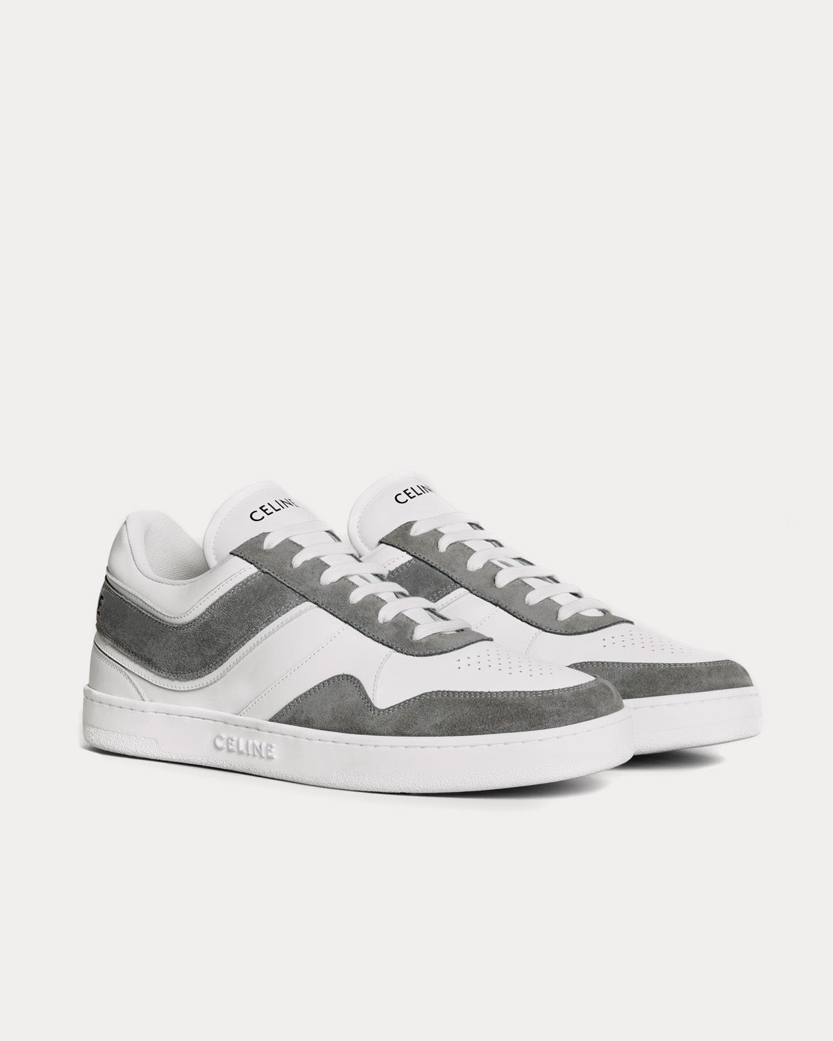 Celine - Lace-Up Suede & Calfskin Leather Grey / Optic White Low Top Sneakers