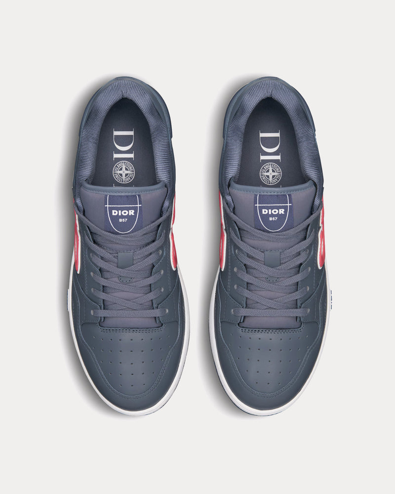 Dior x Stone Island B57 Limited & Numbered Edition Blue and Red Smooth Calfskin Low Top Sneakers - 2