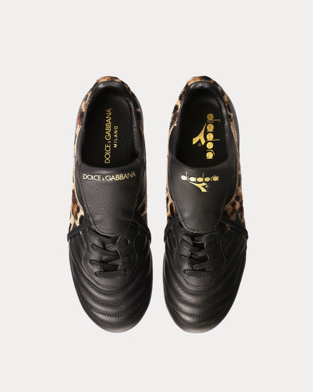 Dolce & Gabbana x Diadora Calfskin Black / Leopard Football Boots - 2