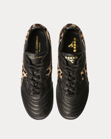 Dolce & Gabbana x Diadora Calfskin Black / Leopard Low Top Sneakers - 2