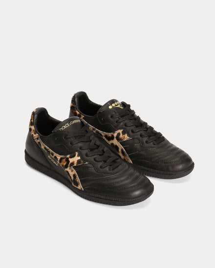 Dolce & Gabbana x Diadora Calfskin Black / Leopard Low Top Sneakers - 3