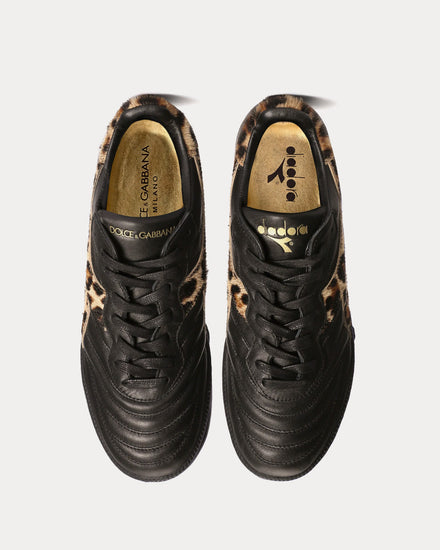 Dolce & Gabbana x Diadora Calfskin Black / Leopard Low Top Sneakers - 5