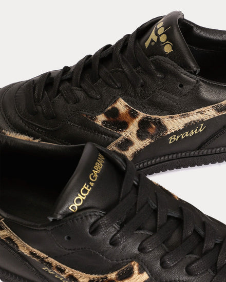 Dolce & Gabbana x Diadora Calfskin Black / Leopard Low Top Sneakers - 6