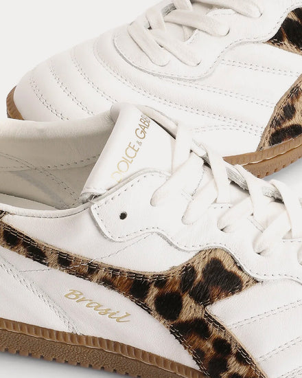 Dolce & Gabbana x Diadora Calfskin White / Leopard Low Top Sneakers - 7