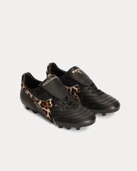 Dolce & Gabbana x Diadora Calfskin Black / Leopard Football Boots - 3