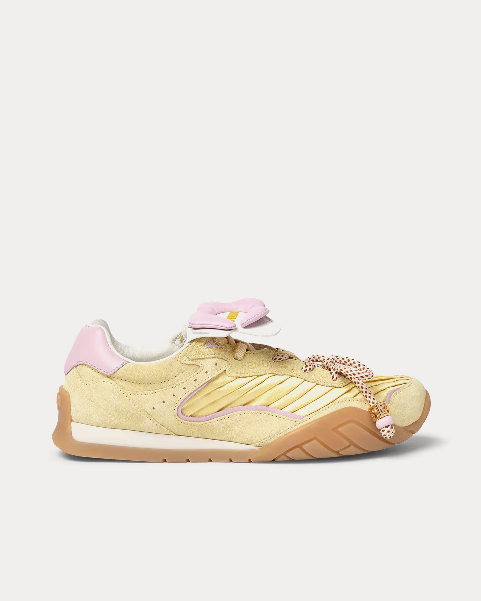 Fendi Women's Wave Pulse Satin & Suede Yellow Low Top Sneakers