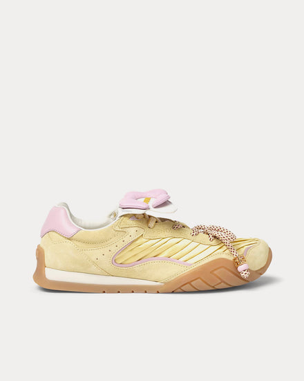 Fendi Wave Pulse Satin & Suede Yellow Low Top Sneakers - 1