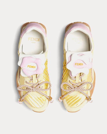 Fendi Wave Pulse Satin & Suede Yellow Low Top Sneakers - 2