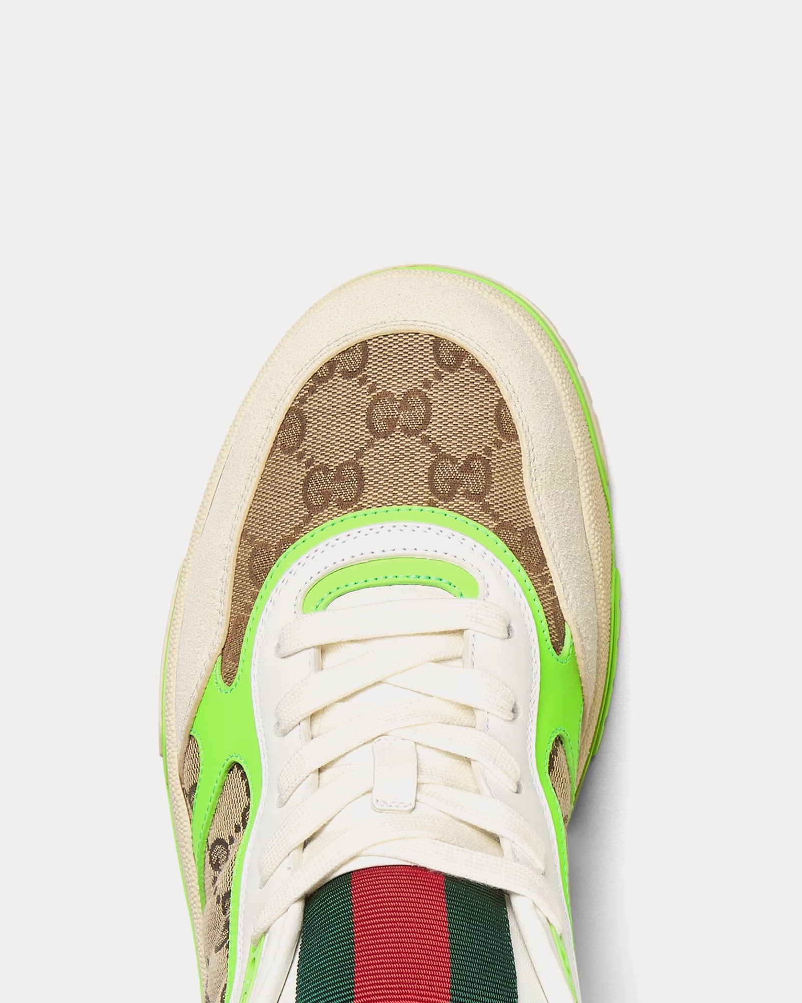 Gucci - Re-Web Leather with Original GG Canvas White / Green Low Top Sneakers
