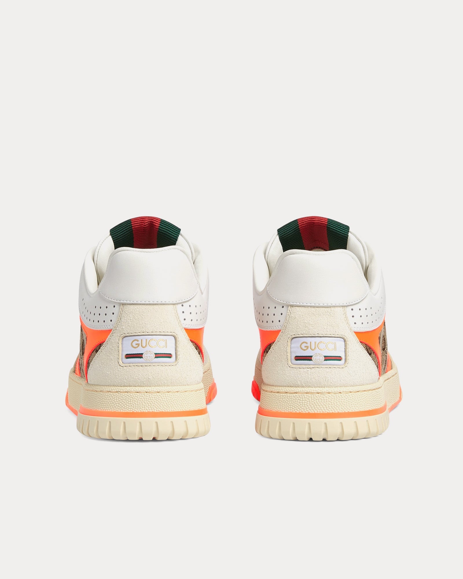 Gucci - Re-Web Leather with Original GG Canvas White / Orange Low Top Sneakers