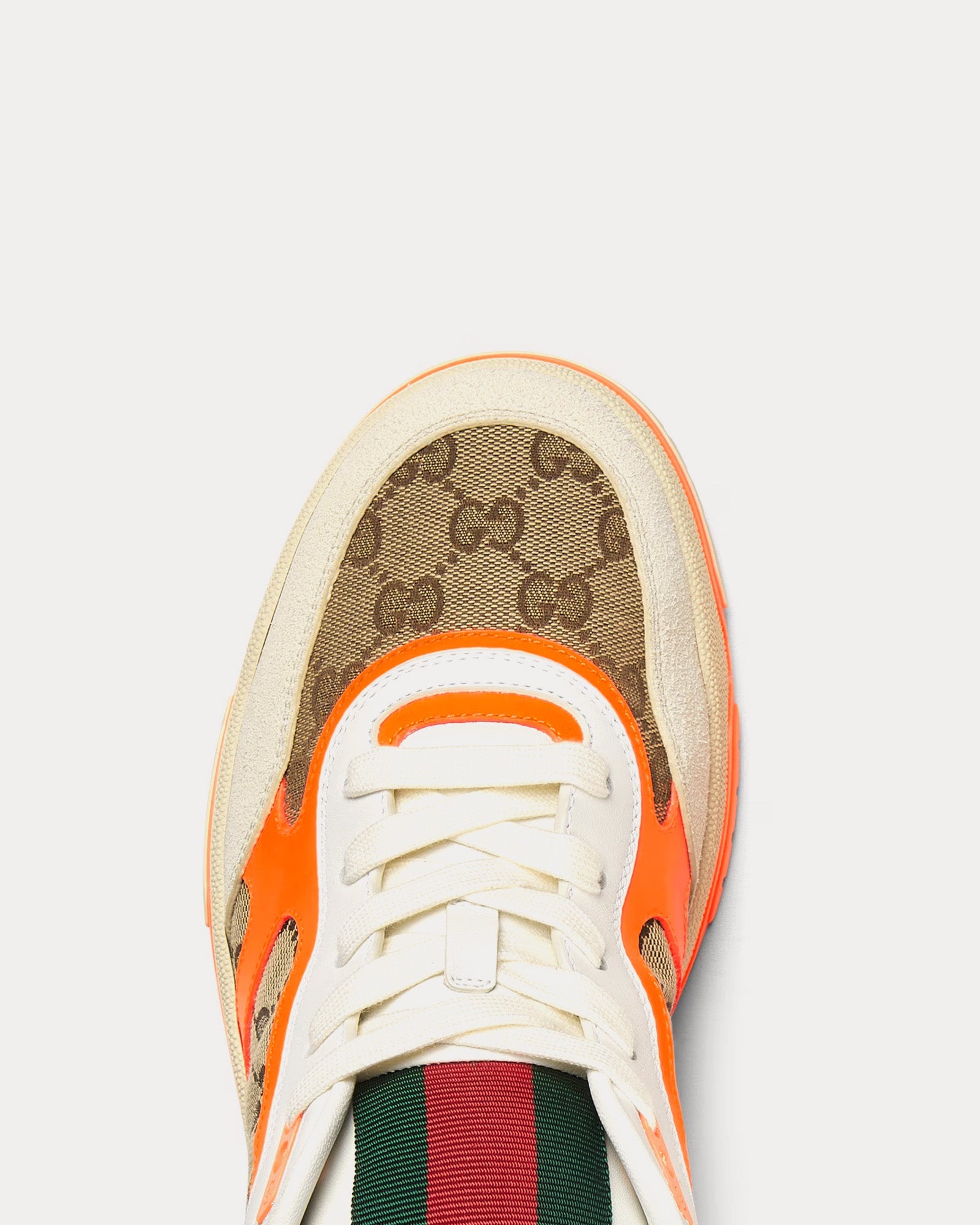 Gucci - Re-Web Leather with Original GG Canvas White / Orange Low Top Sneakers