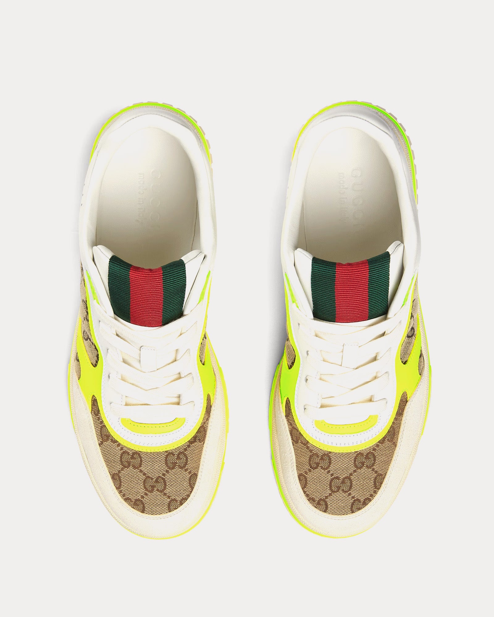 Gucci - Re-Web Leather with Original GG Canvas White / Yellow Low Top Sneakers