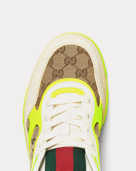 Gucci Re-Web Leather with Original GG Canvas White / Yellow Low Top Sneakers - 4