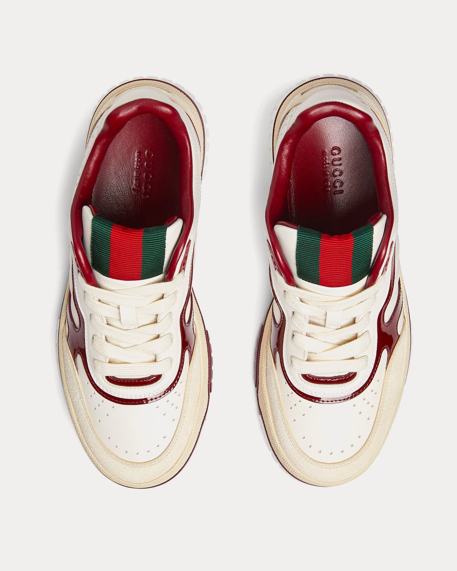 Gucci - Re-Web Leather with Patent Leather Detail White / Red Low Top Sneakers
